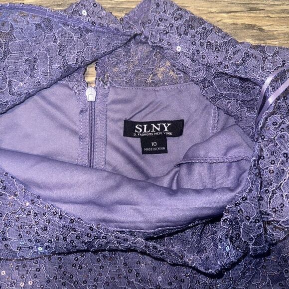 SL FASHIONS Mystic Heather Tea Length Sequin Lace Midi Fit and Flare Dress SZ 10 - Picture 9 of 10